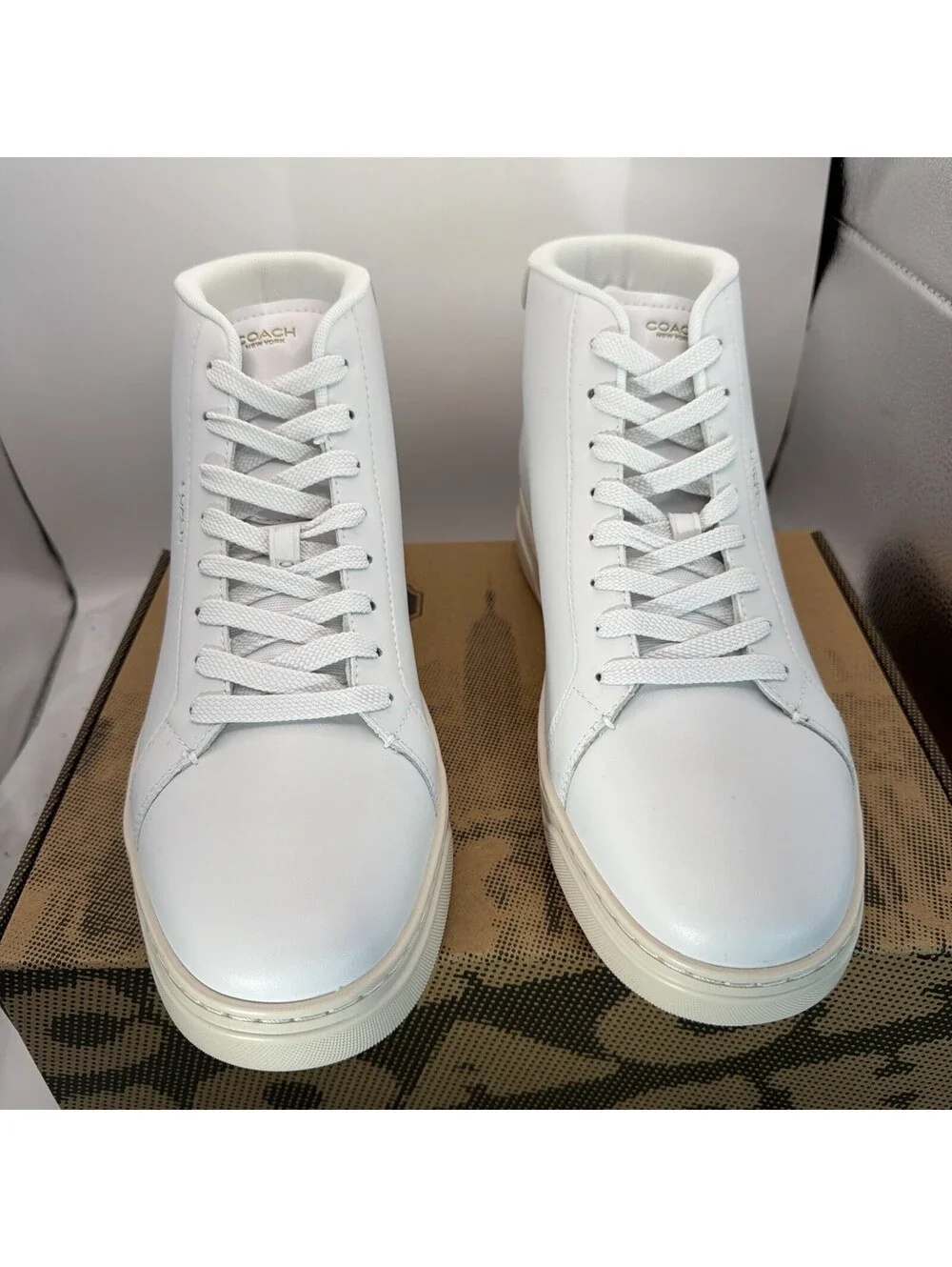 COACH High Line Leather High Top Sneakers CY058 Optic White Men’s 11D NIB